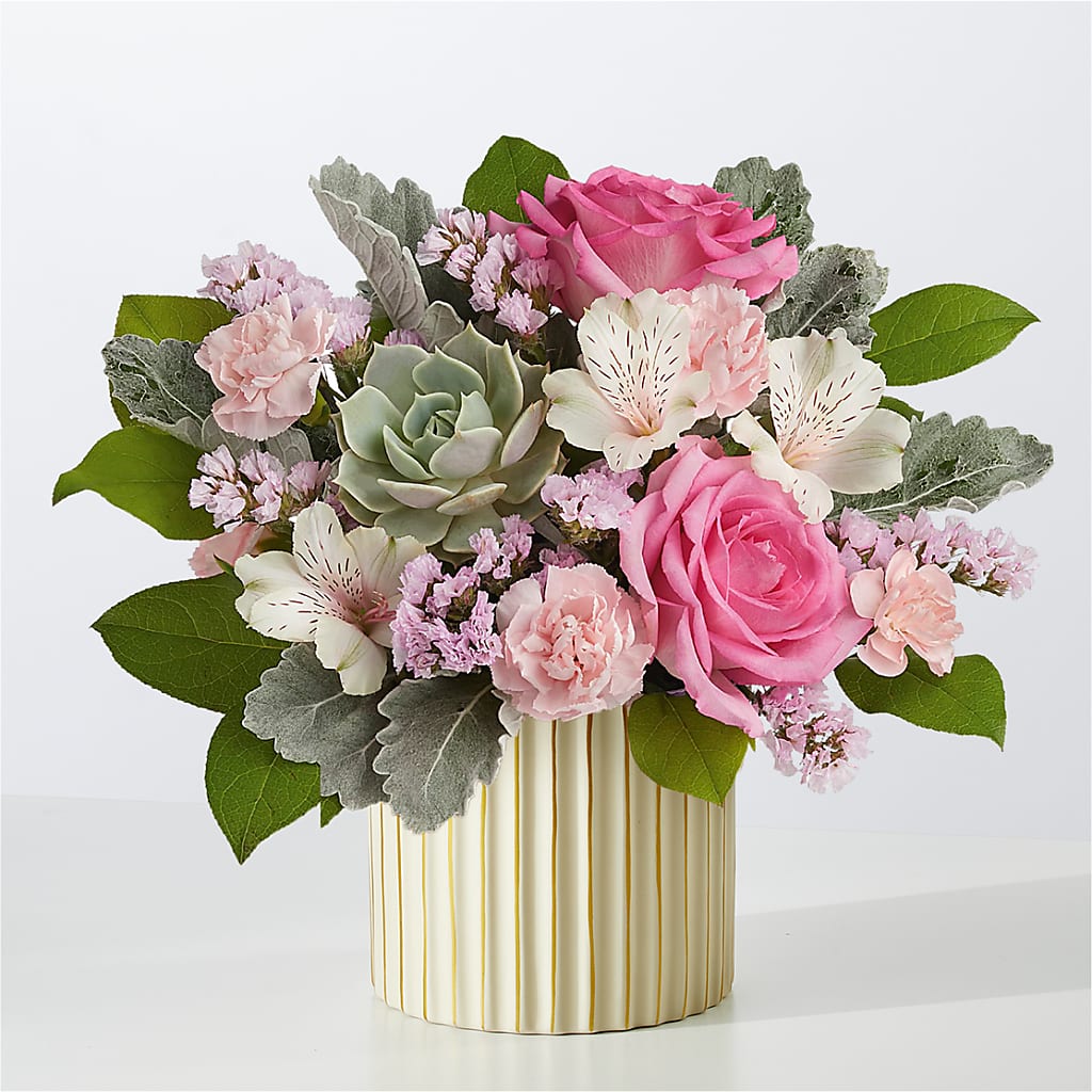 Dusty Rose Bouquet with Ivory Vase – Fox Run Florist, Pinellas Park FL
