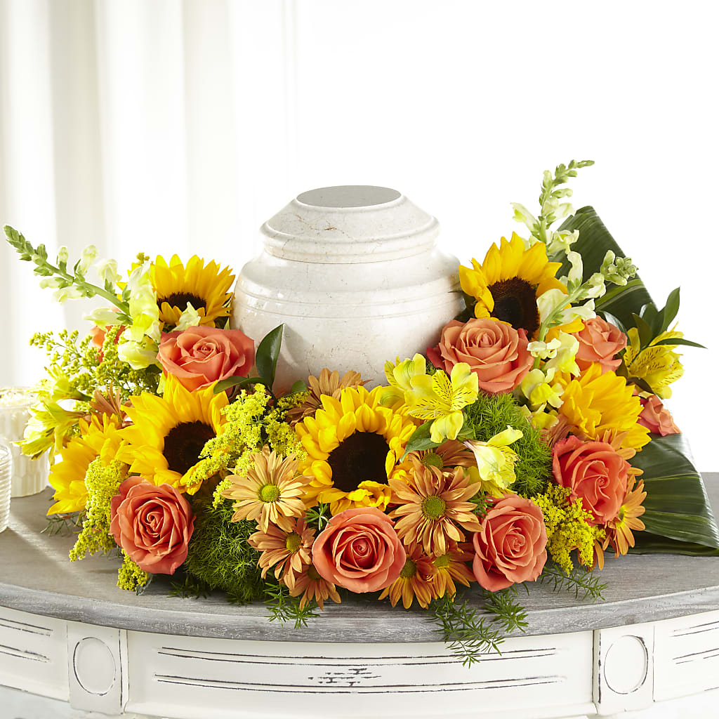 Faithful Sunflower Cremation Adornment – Fox Run Florist, Pinellas Park FL