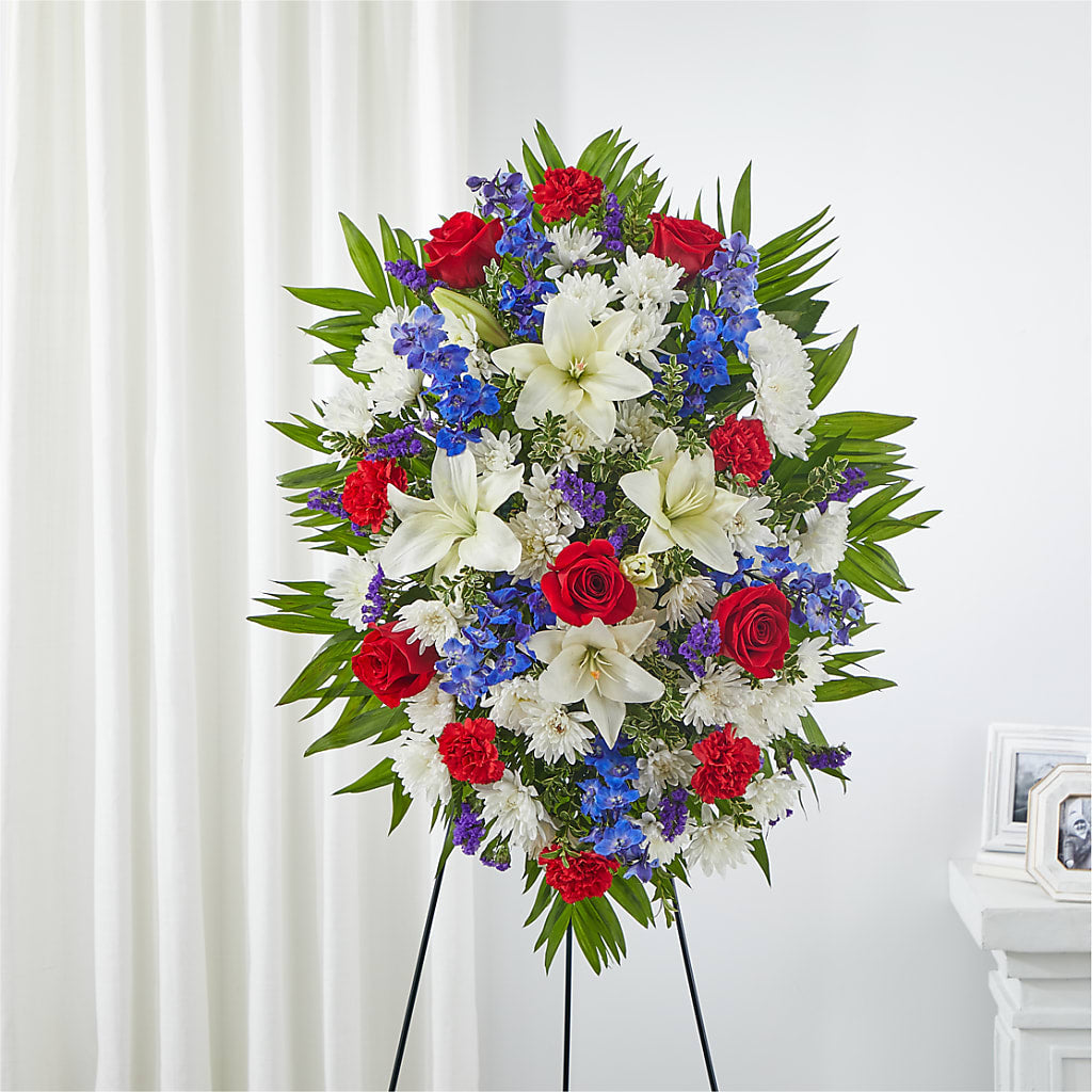 Cherished Service Standing Spray – Fox Run Florist, Pinellas Park FL