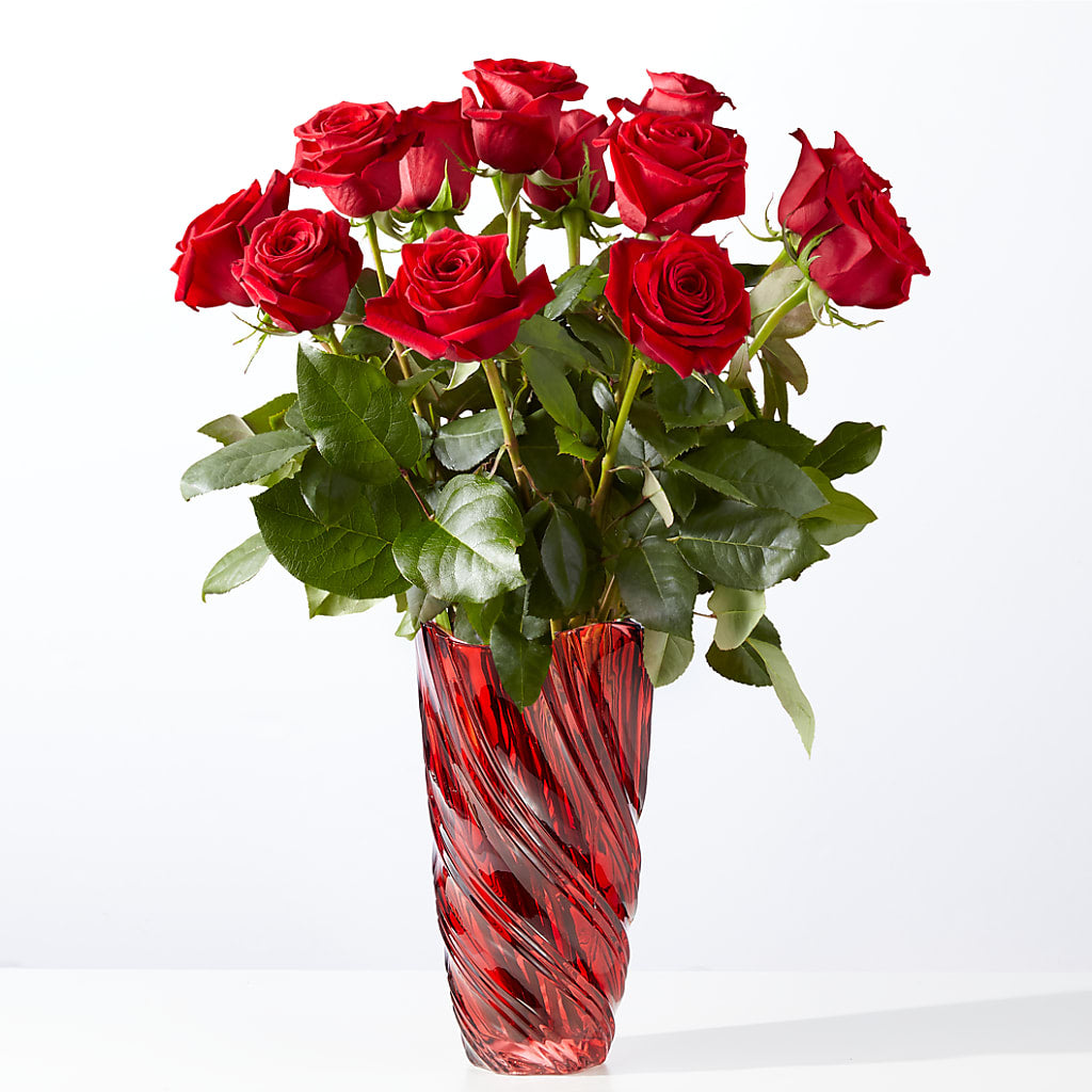 Classic Love Red Rose Bouquet with Luxe Swirl Vase – Fox Run Florist, Pinellas Park FL