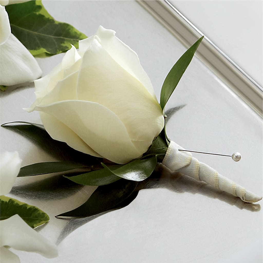 White Rose Boutonniere – Fox Run Florist, Pinellas Park FL