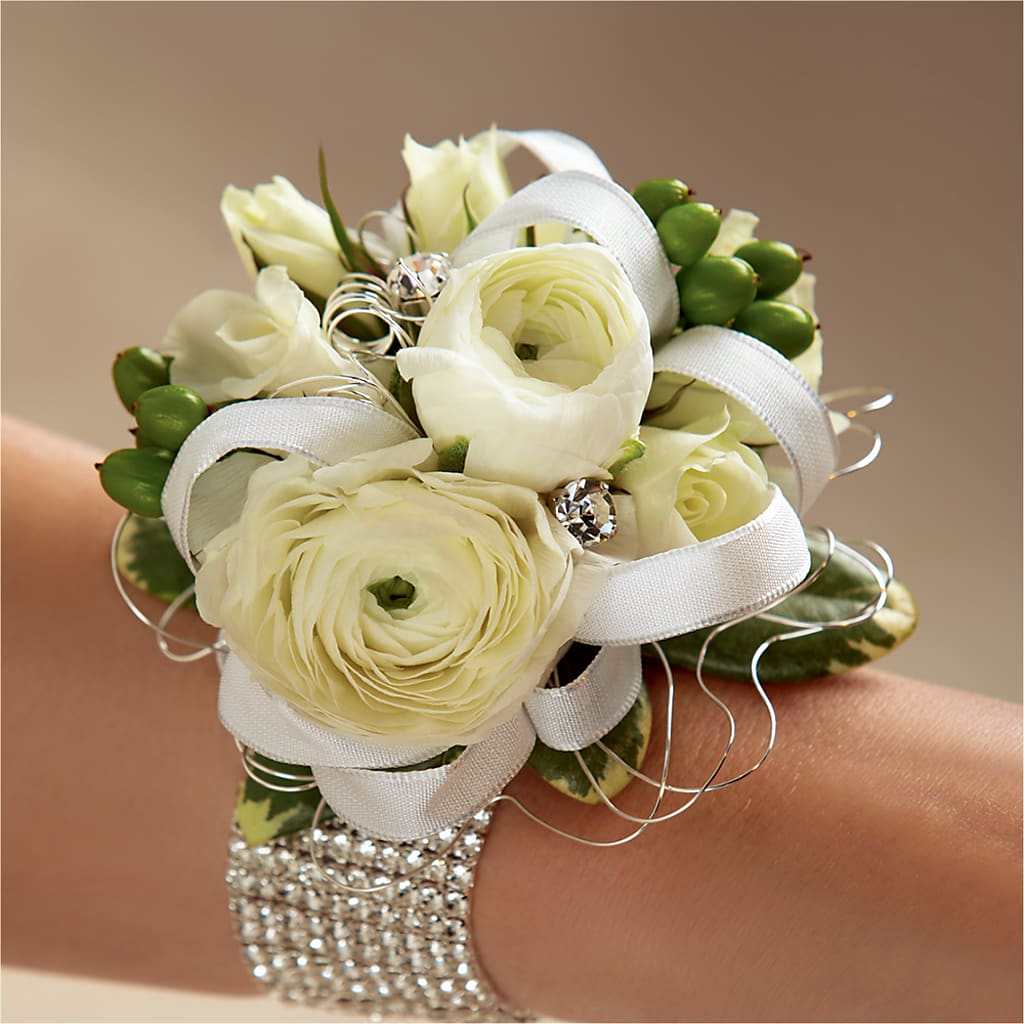White Wedding Corsage – Fox Run Florist, Pinellas Park FL