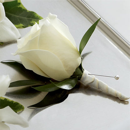 White Rose Boutonniere –  Fox Run Florist, Pinellas Park FL